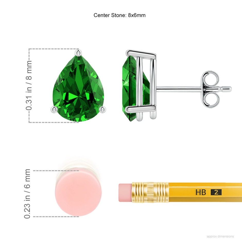 8x6mm Labgrown Lab-Grown Pear-Shaped Emerald Stud Earrings in S999 Silver ruler