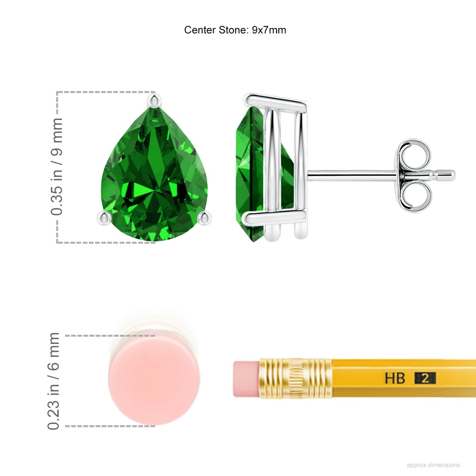 9x7mm Labgrown Lab-Grown Pear-Shaped Emerald Stud Earrings in S999 Silver ruler