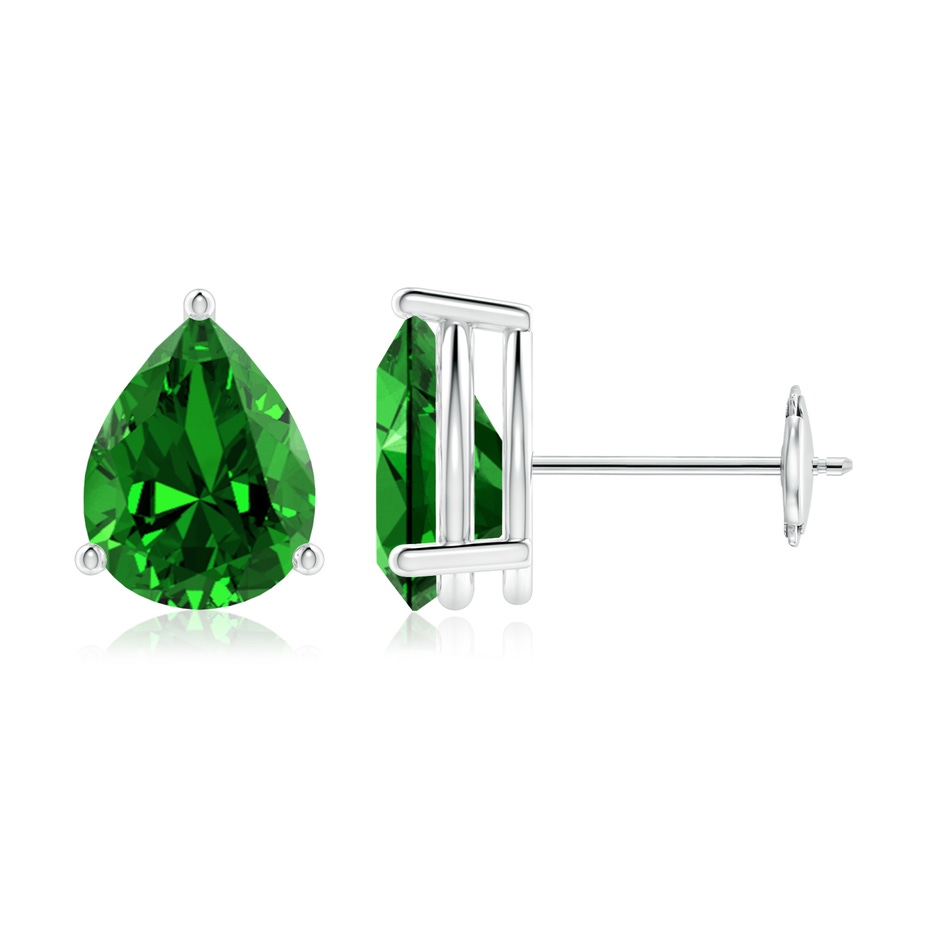 9x7mm Labgrown Lab-Grown Pear-Shaped Emerald Stud Earrings in White Gold 