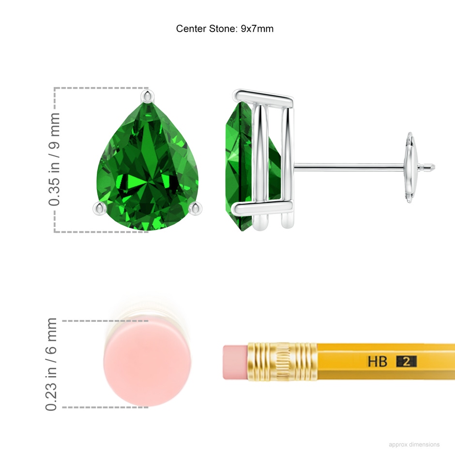 9x7mm Labgrown Lab-Grown Pear-Shaped Emerald Stud Earrings in White Gold ruler