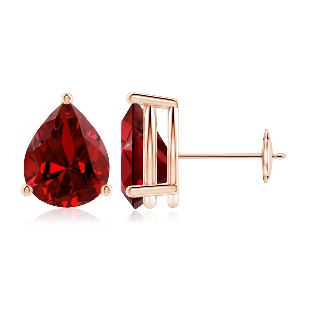 10x8mm Labgrown Lab-Grown Pear-Shaped Ruby Stud Earrings in Rose Gold