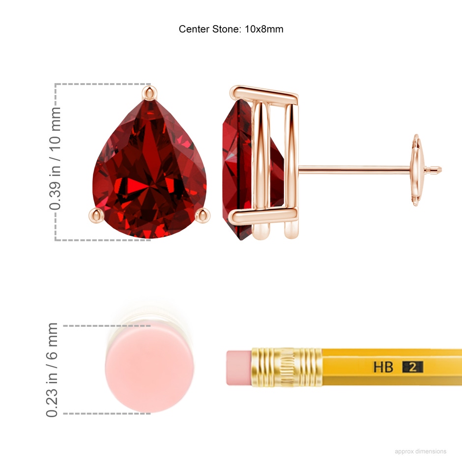 10x8mm Labgrown Lab-Grown Pear-Shaped Ruby Stud Earrings in Rose Gold ruler