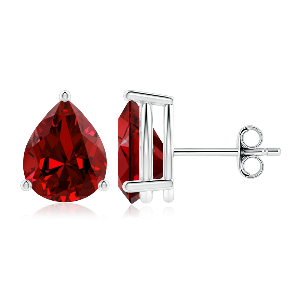 10x8mm Labgrown Lab-Grown Pear-Shaped Ruby Stud Earrings in S999 Silver