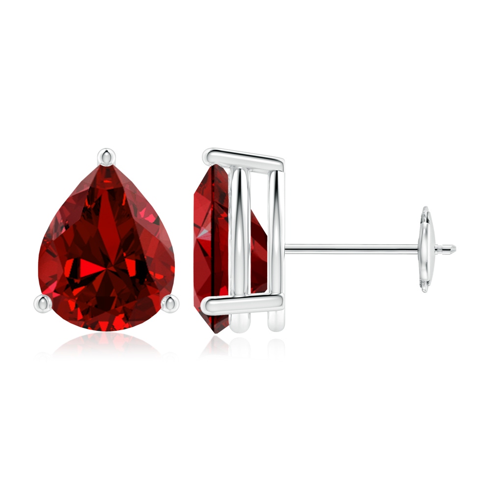 10x8mm Labgrown Lab-Grown Pear-Shaped Ruby Stud Earrings in White Gold