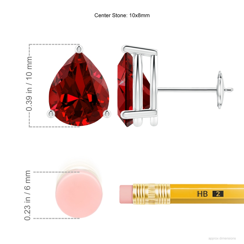 10x8mm Labgrown Lab-Grown Pear-Shaped Ruby Stud Earrings in White Gold ruler