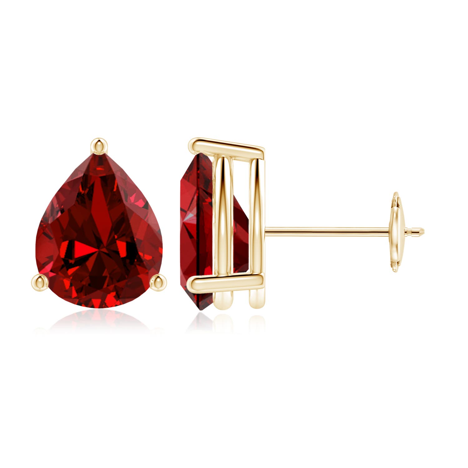 10x8mm Labgrown Lab-Grown Pear-Shaped Ruby Stud Earrings in Yellow Gold