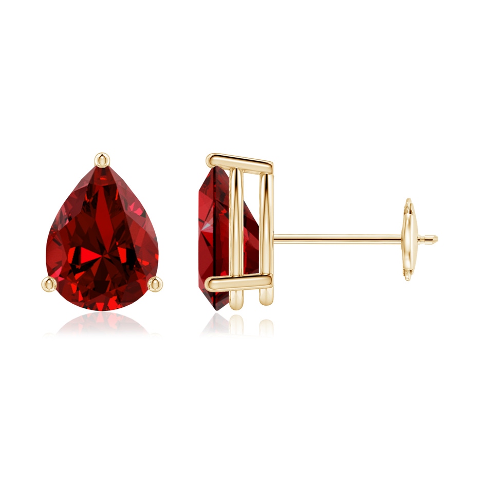 8x6mm Labgrown Lab-Grown Pear-Shaped Ruby Stud Earrings in Yellow Gold 