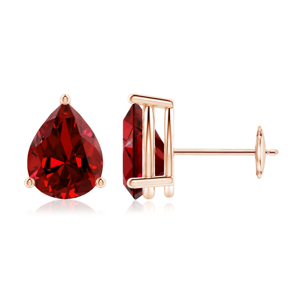 9x7mm Labgrown Lab-Grown Pear-Shaped Ruby Stud Earrings in 10K Rose Gold