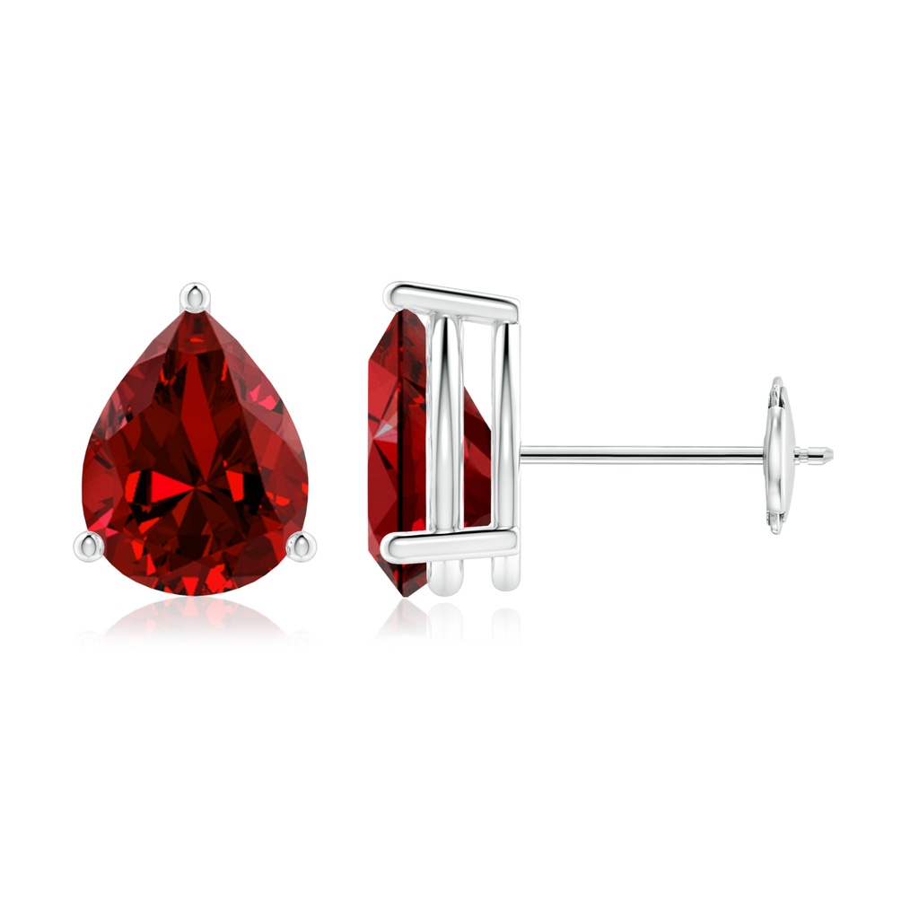 9x7mm Labgrown Lab-Grown Pear-Shaped Ruby Stud Earrings in 9K White Gold