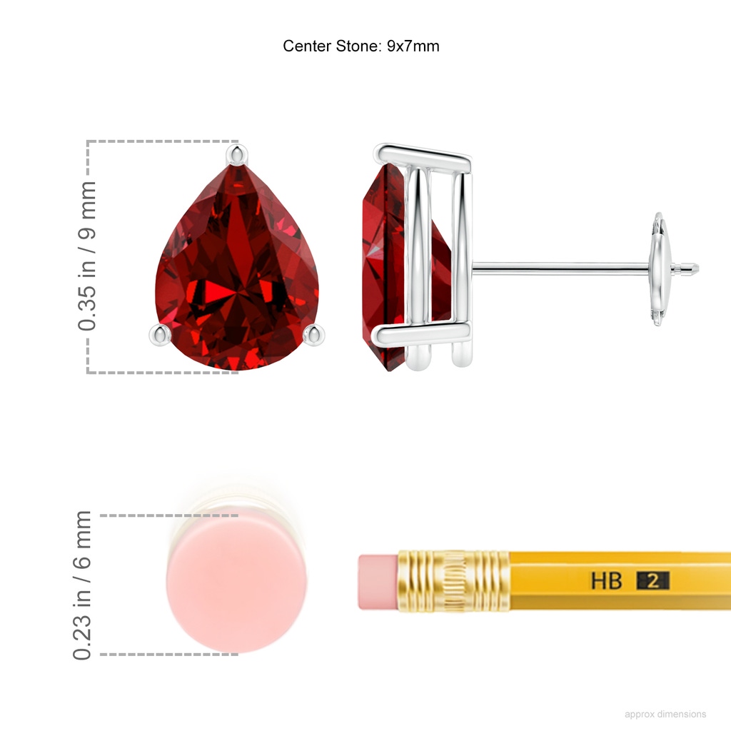 9x7mm Labgrown Lab-Grown Pear-Shaped Ruby Stud Earrings in White Gold ruler