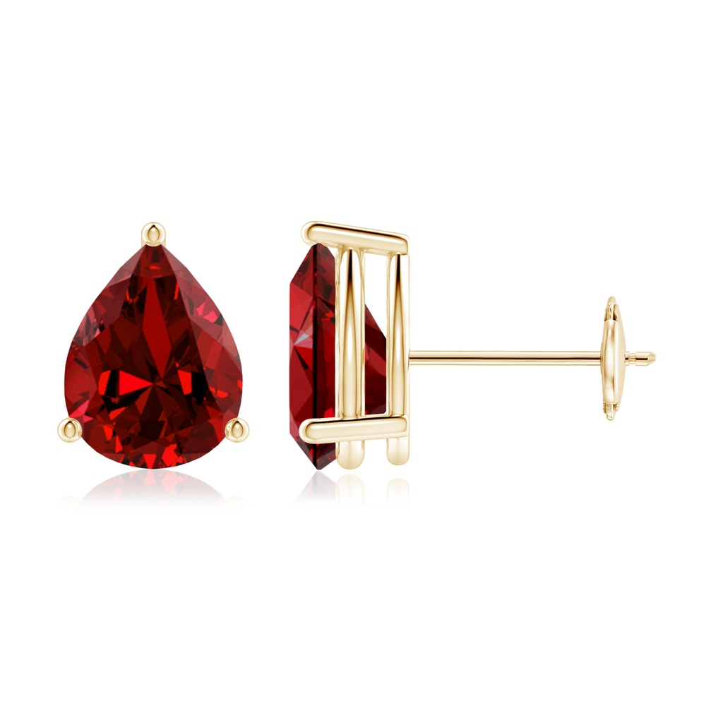 9x7mm Labgrown Lab-Grown Pear-Shaped Ruby Stud Earrings in Yellow Gold