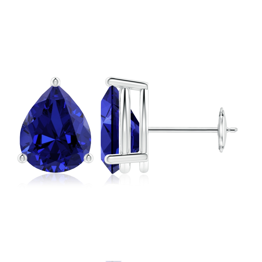 10x8mm Labgrown Lab-Grown Pear-Shaped Blue Sapphire Stud Earrings in White Gold