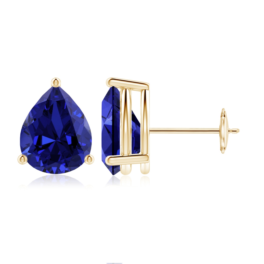 10x8mm Labgrown Lab-Grown Pear-Shaped Blue Sapphire Stud Earrings in Yellow Gold