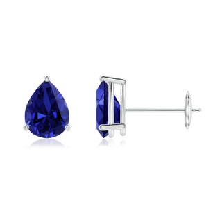 7x5mm Labgrown Lab-Grown Pear-Shaped Blue Sapphire Stud Earrings in White Gold