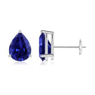 8x6mm Labgrown Lab-Grown Pear-Shaped Blue Sapphire Stud Earrings in White Gold