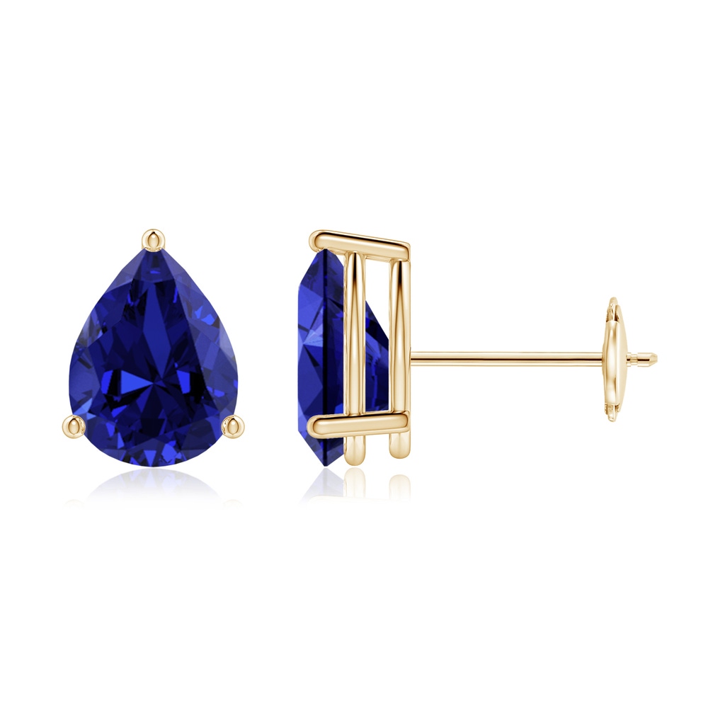 8x6mm Labgrown Lab-Grown Pear-Shaped Blue Sapphire Stud Earrings in Yellow Gold