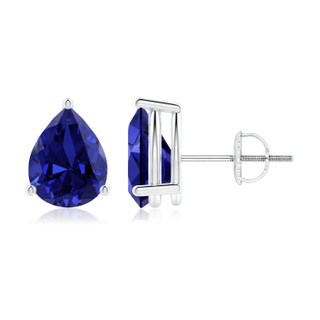 9x7mm Labgrown Lab-Grown Pear-Shaped Blue Sapphire Stud Earrings in P950 Platinum