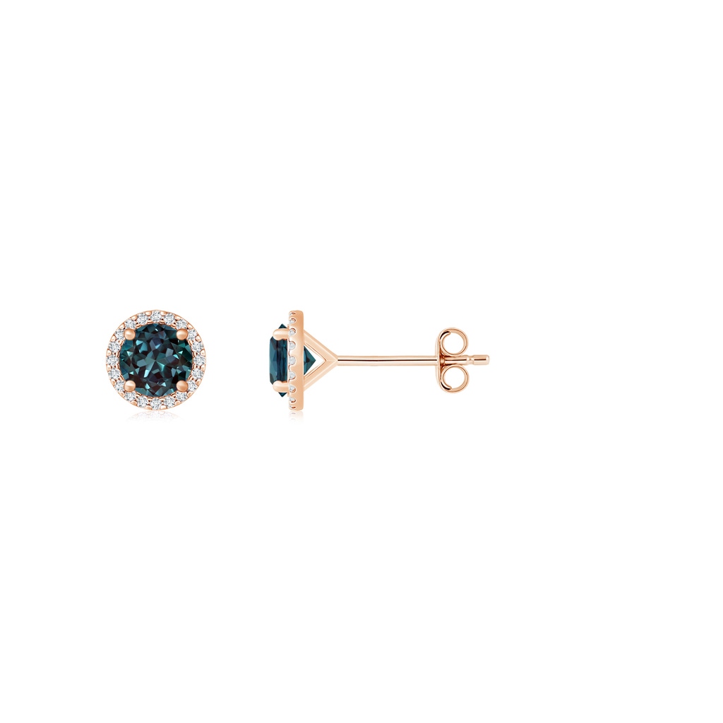 5mm Labgrown Classic Lab-Grown Alexandrite and Diamond Halo Stud Earrings in Rose Gold