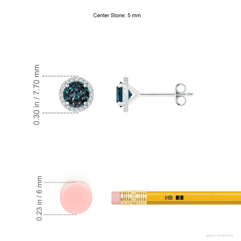 5mm Labgrown Classic Lab-Grown Alexandrite and Diamond Halo Stud Earrings in White Gold ruler