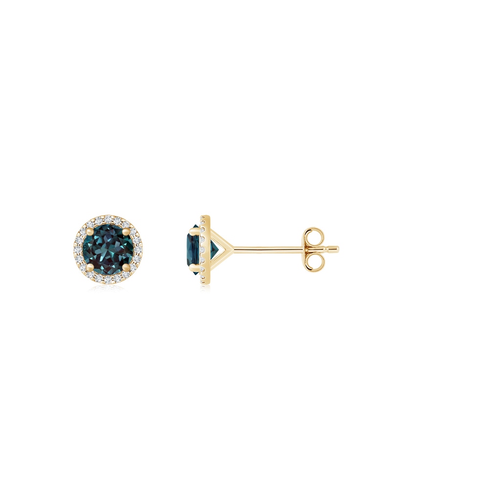 5mm Labgrown Classic Lab-Grown Alexandrite and Diamond Halo Stud Earrings in Yellow Gold