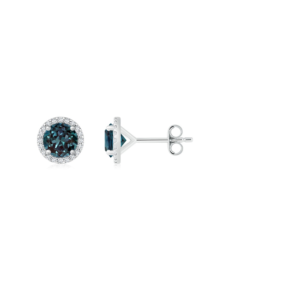 6mm Labgrown Classic Lab-Grown Alexandrite and Diamond Halo Stud Earrings in White Gold 