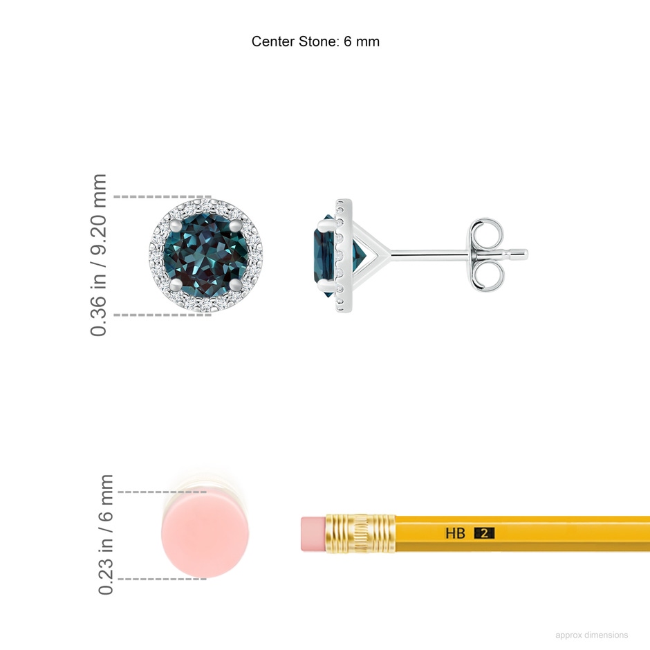 6mm Labgrown Classic Lab-Grown Alexandrite and Diamond Halo Stud Earrings in White Gold ruler