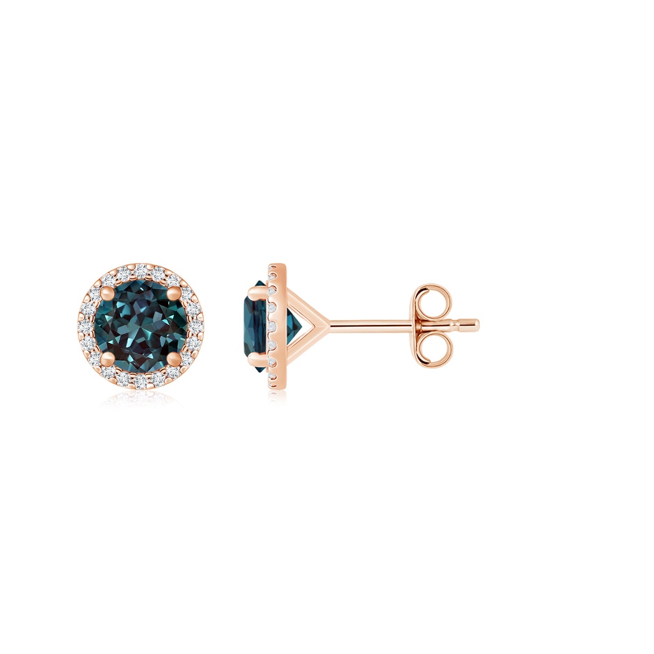 7mm Labgrown Classic Lab-Grown Alexandrite and Diamond Halo Stud Earrings in 18K Rose Gold 