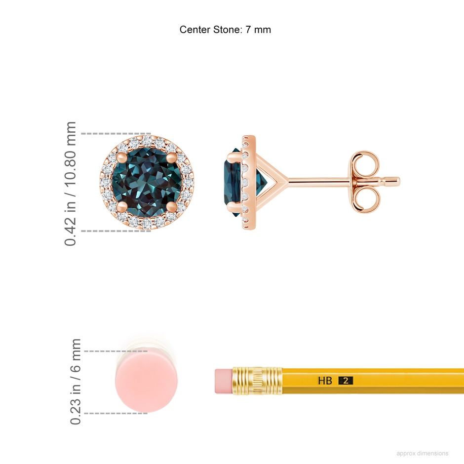 7mm Labgrown Classic Lab-Grown Alexandrite and Diamond Halo Stud Earrings in 18K Rose Gold ruler