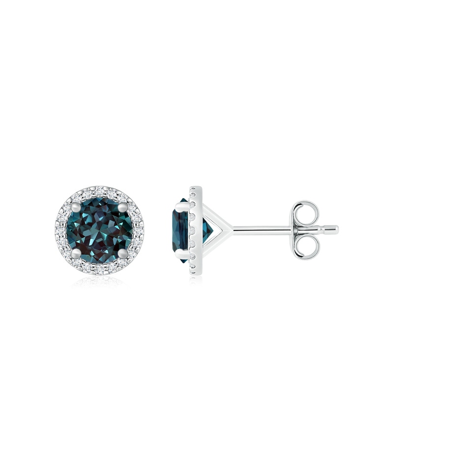 7mm Labgrown Classic Lab-Grown Alexandrite and Diamond Halo Stud Earrings in 18K White Gold 
