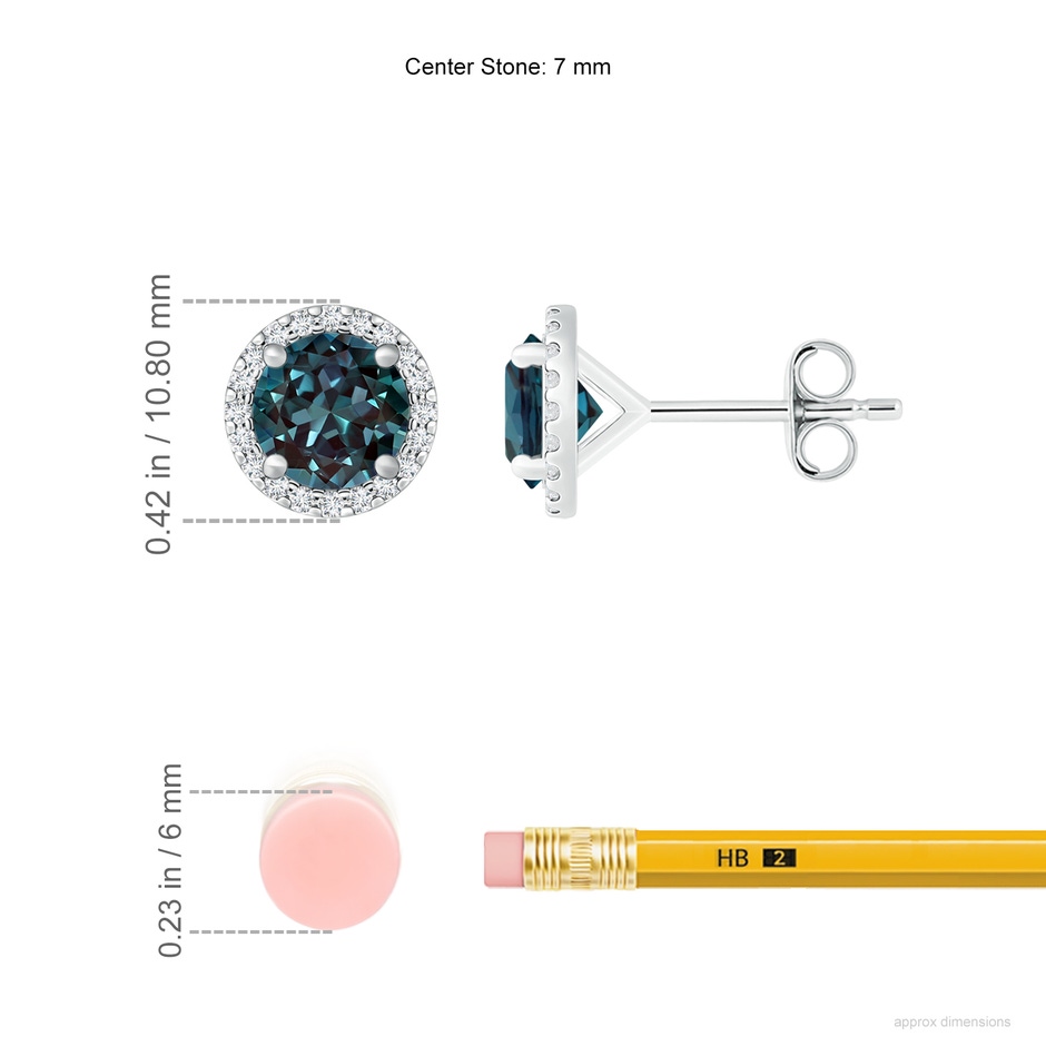 7mm Labgrown Classic Lab-Grown Alexandrite and Diamond Halo Stud Earrings in 18K White Gold ruler