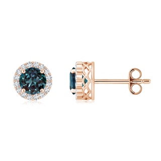 6mm Labgrown Round Lab-Grown Alexandrite and Diamond Halo Stud Earrings in 9K Rose Gold