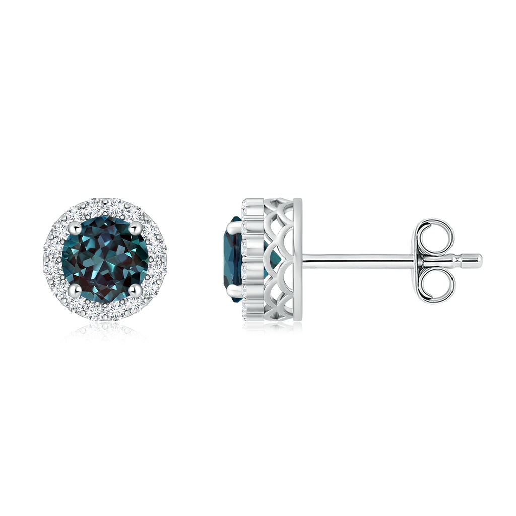 6mm Labgrown Round Lab-Grown Alexandrite and Diamond Halo Stud Earrings in P950 Platinum