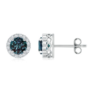 7mm Labgrown Round Lab-Grown Alexandrite and Diamond Halo Stud Earrings in P950 Platinum