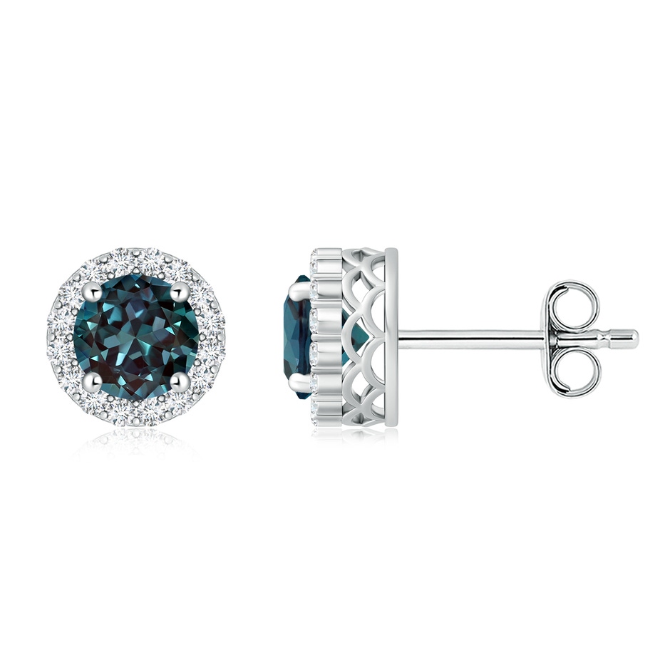 7mm Labgrown Round Lab-Grown Alexandrite and Diamond Halo Stud Earrings in White Gold 