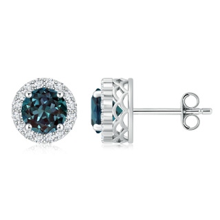 8mm Labgrown Round Lab-Grown Alexandrite and Diamond Halo Stud Earrings in P950 Platinum