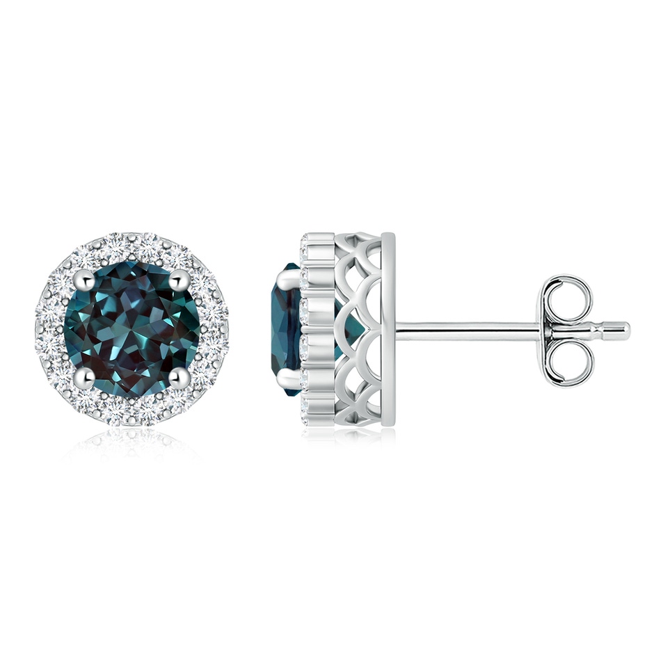 8mm Labgrown Round Lab-Grown Alexandrite and Diamond Halo Stud Earrings in White Gold 