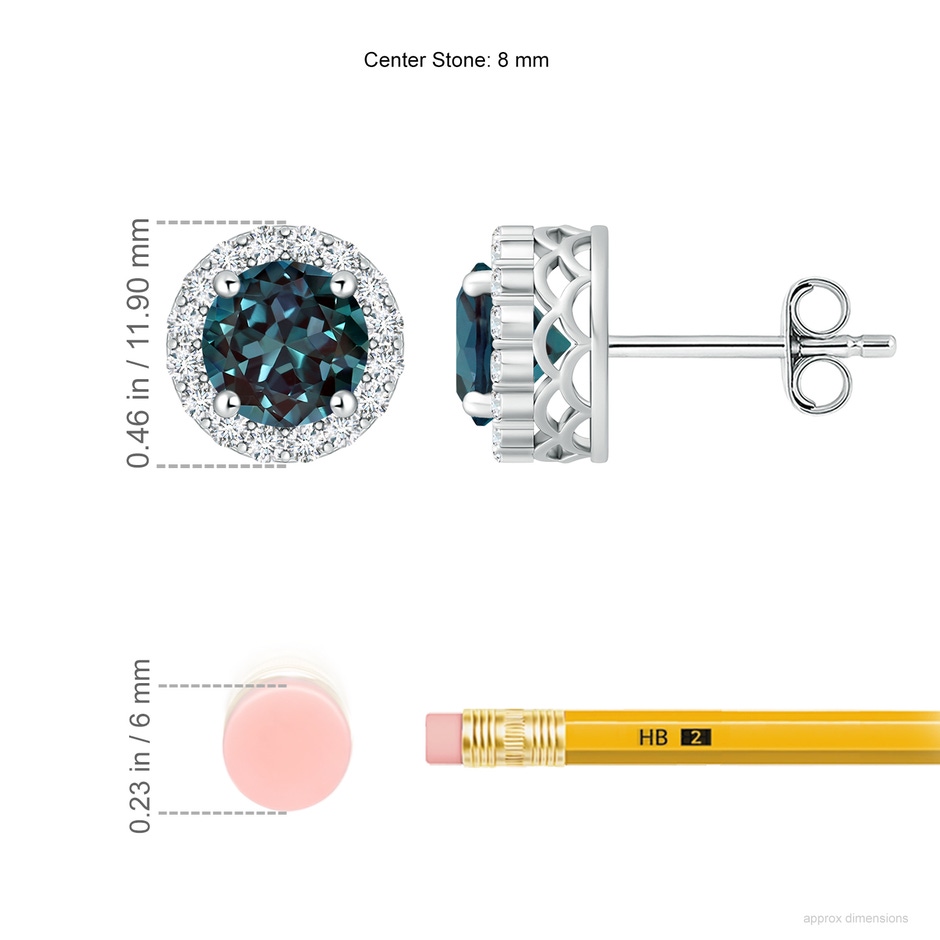 8mm Labgrown Round Lab-Grown Alexandrite and Diamond Halo Stud Earrings in White Gold ruler