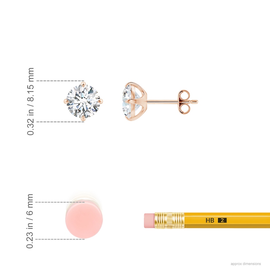 6.4mm FGVS Claw-Set Round Lab-Grown Diamond Solitaire Stud Earrings in Rose Gold ruler