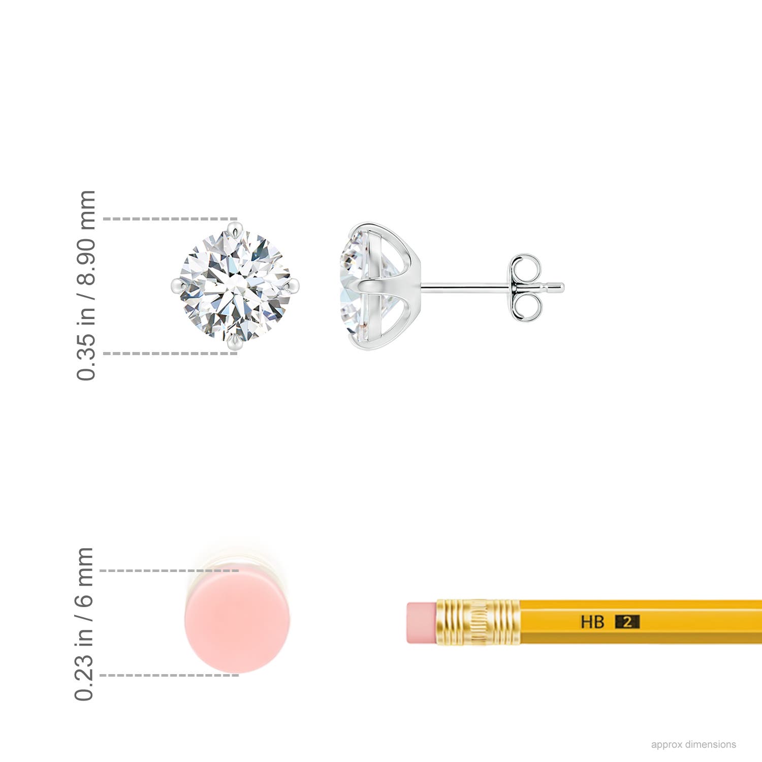 7.4mm FGVS Claw-Set Round Lab-Grown Diamond Solitaire Stud Earrings in White Gold - ruler