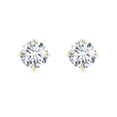 7.4mm FGVS Claw-Set Round Lab-Grown Diamond Solitaire Stud Earrings in Yellow Gold