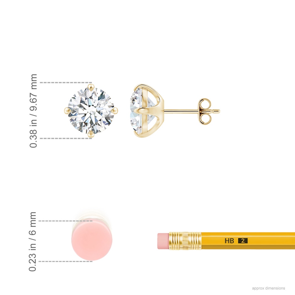 8.1mm FGVS Claw-Set Round Lab-Grown Diamond Solitaire Stud Earrings in 18K Yellow Gold ruler