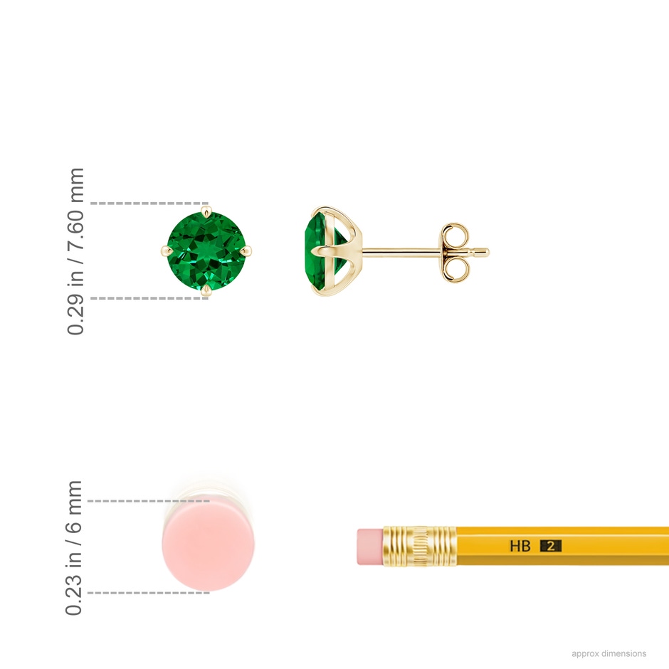 6mm Labgrown Claw-Set Round Lab-Grown Emerald Solitaire Stud Earrings in 9K Yellow Gold ruler
