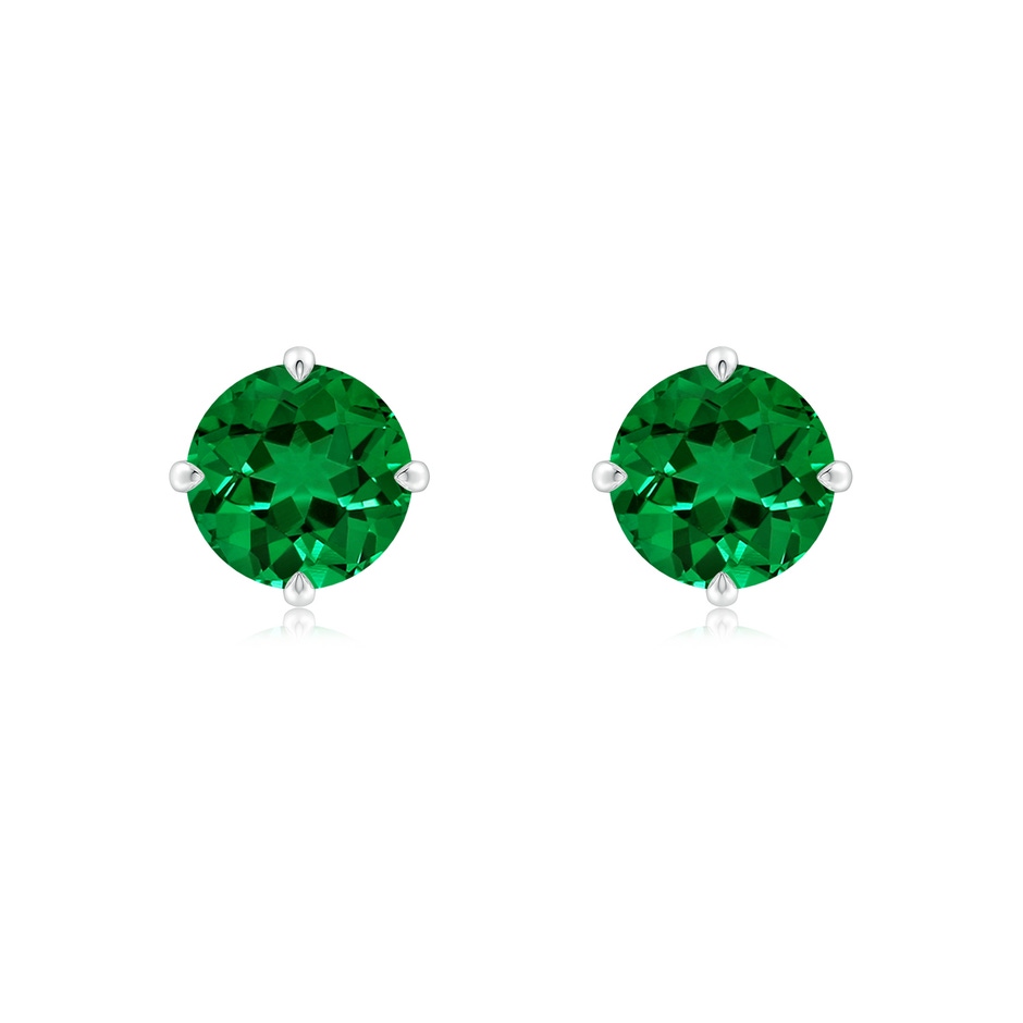 7mm Labgrown Claw-Set Round Lab-Grown Emerald Solitaire Stud Earrings in 9K White Gold 