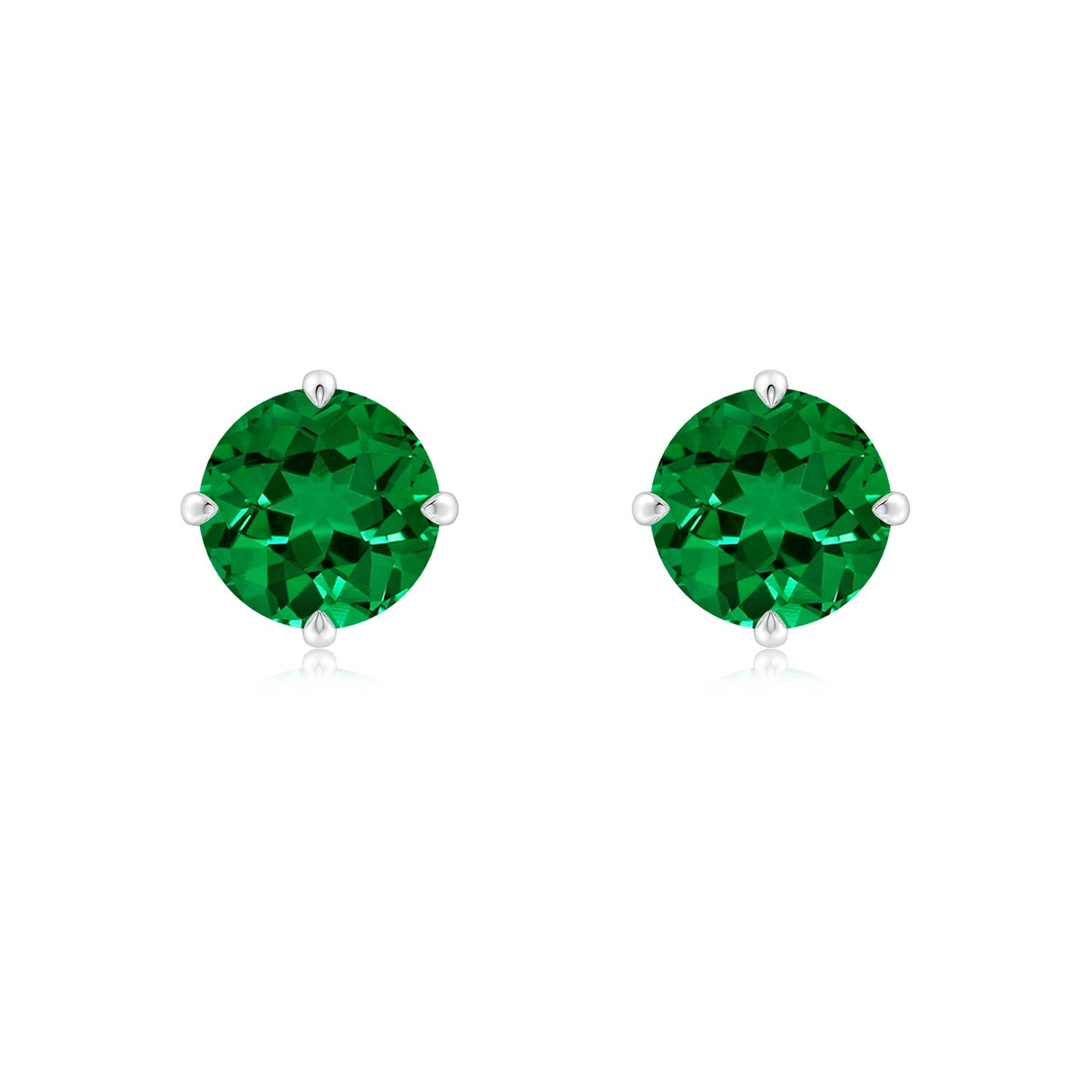 7mm Labgrown Claw-Set Round Lab-Grown Emerald Solitaire Stud Earrings in P950 Platinum