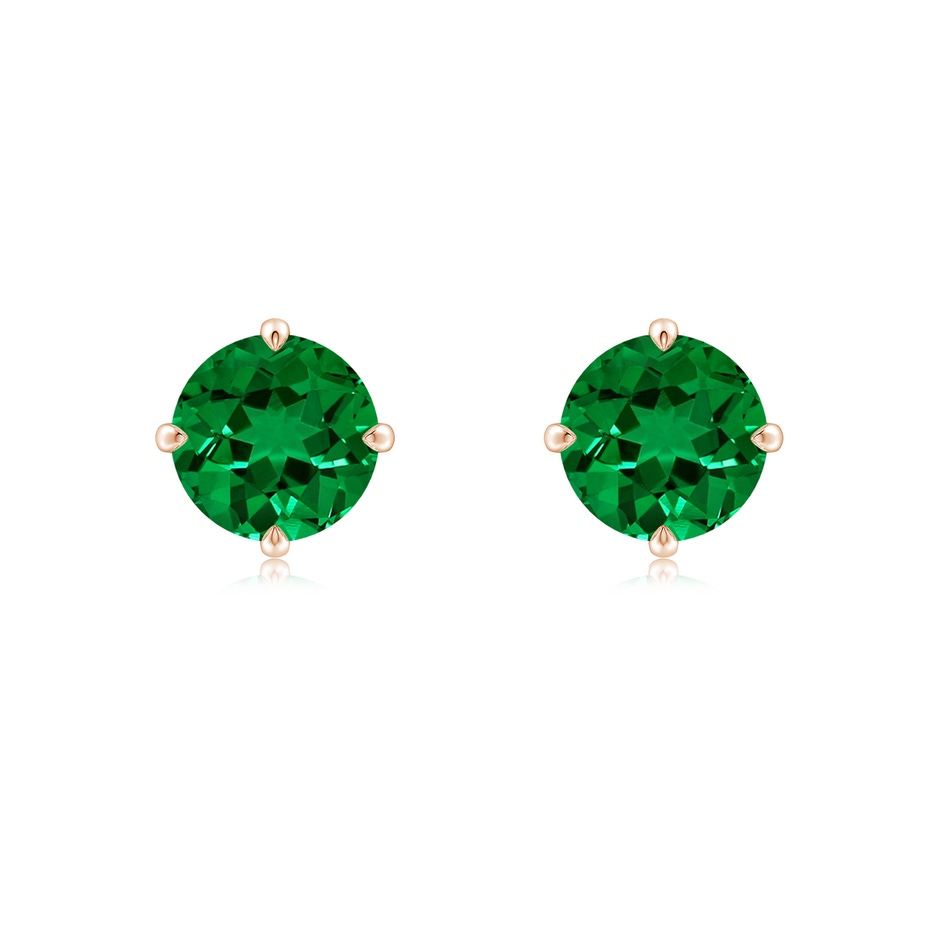 7mm Labgrown Claw-Set Round Lab-Grown Emerald Solitaire Stud Earrings in Rose Gold 