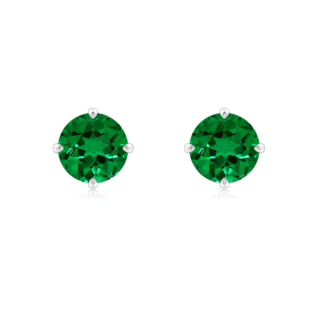 7mm Labgrown Claw-Set Round Lab-Grown Emerald Solitaire Stud Earrings in White Gold