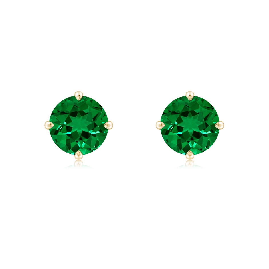 7mm Labgrown Claw-Set Round Lab-Grown Emerald Solitaire Stud Earrings in Yellow Gold 