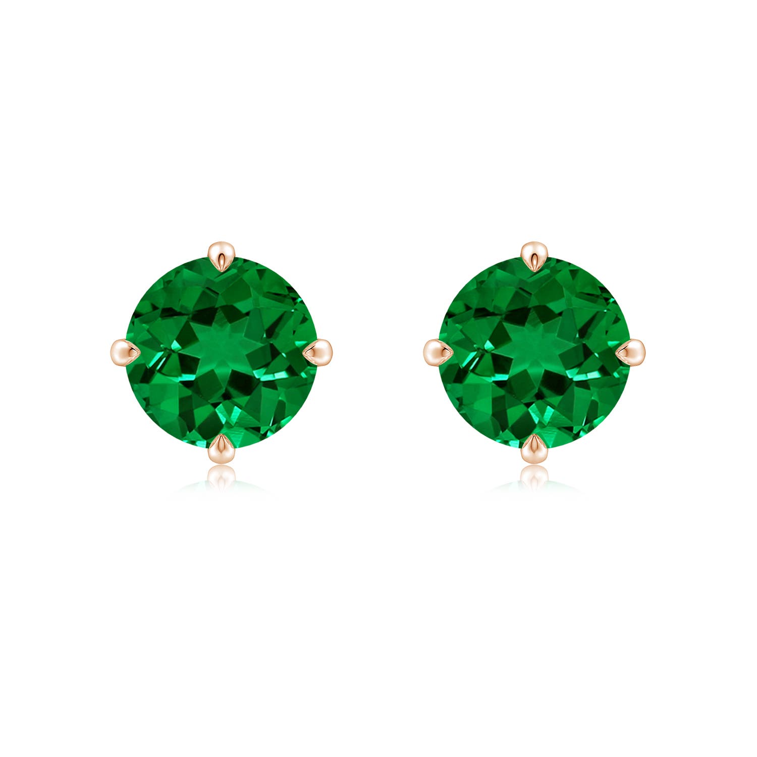 8mm Labgrown Claw-Set Round Lab-Grown Emerald Solitaire Stud Earrings in 18K Rose Gold