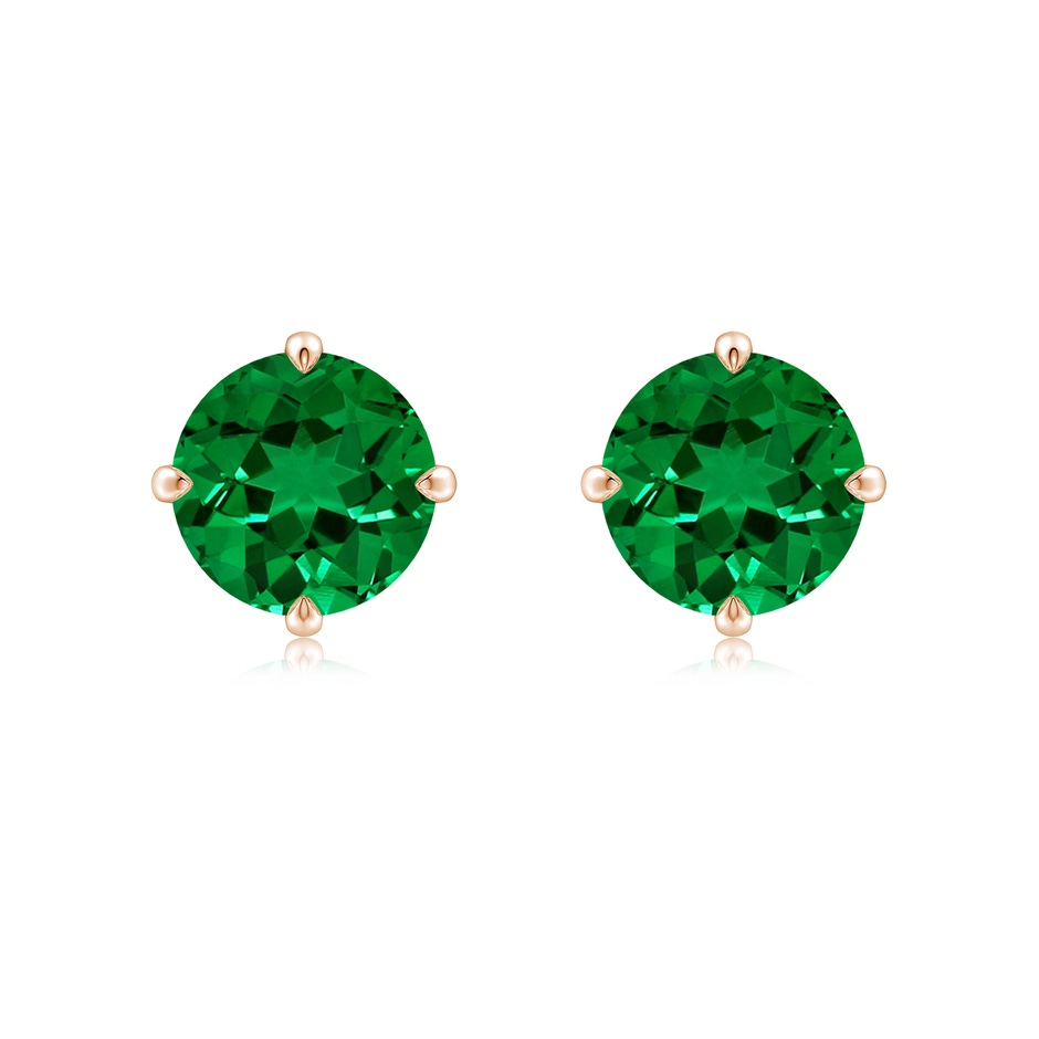 8mm Labgrown Claw-Set Round Lab-Grown Emerald Solitaire Stud Earrings in 18K Rose Gold 