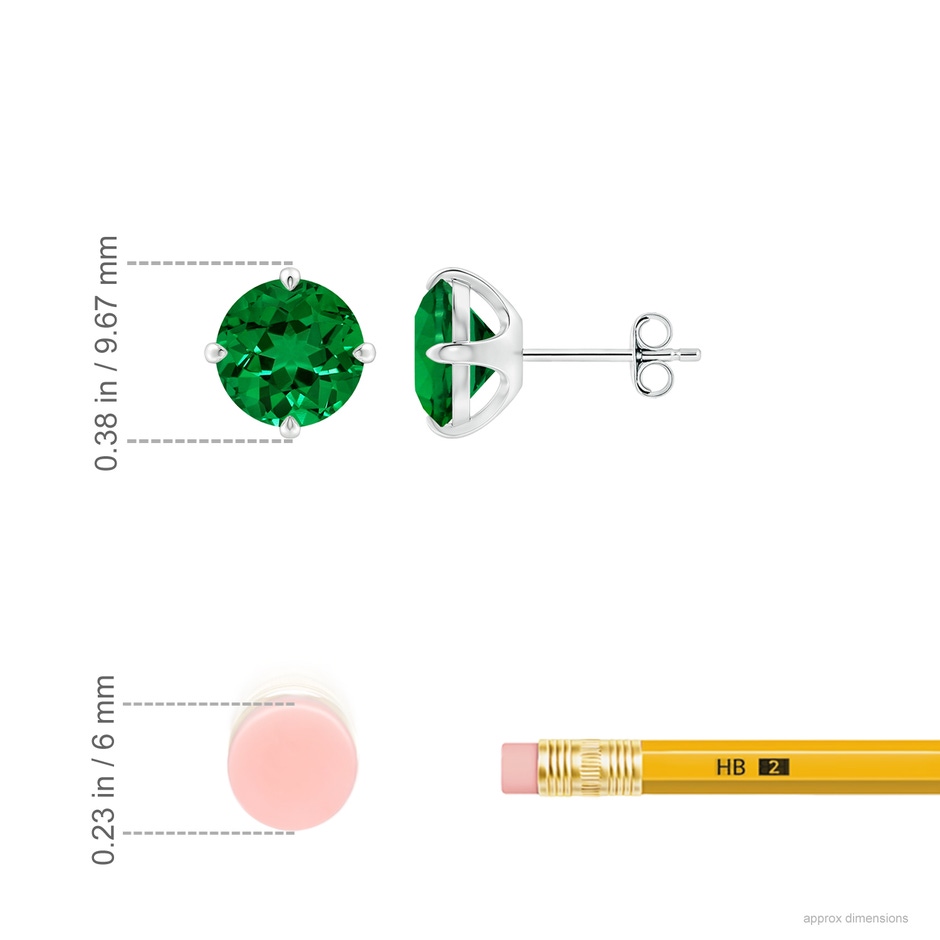 8mm Labgrown Claw-Set Round Lab-Grown Emerald Solitaire Stud Earrings in 18K White Gold ruler